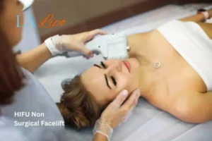 Woman having Hi-Fu to reduce wrinkles Royal Leamington Spa.