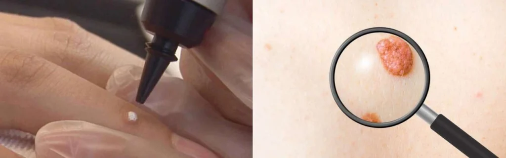 CryoPen practitioner Royal Leamington Spa assessing a benign mole before treatment